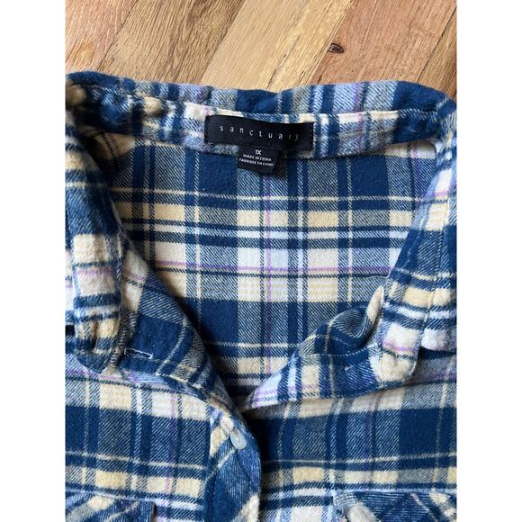 Sanctuary Womens Cozy Blue Plaid Flannel Boyfriend Button Up Shirt Plus Sz 1X - Picture 10 of 14